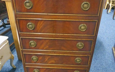 MAHOGANY CHEST OF DRAWERS WITH 6 FALL FRONT DRAWERS...