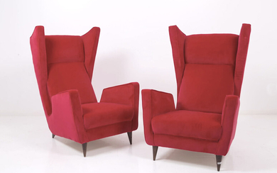 MARIO OREGLIA. Two red armchairs. 1940s
