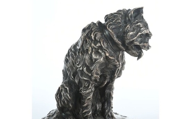 MENE Pierre-Jules. (1810-1879). « Le chien griffon ». Bronze à patine argentée. Belle fonte ancienne...