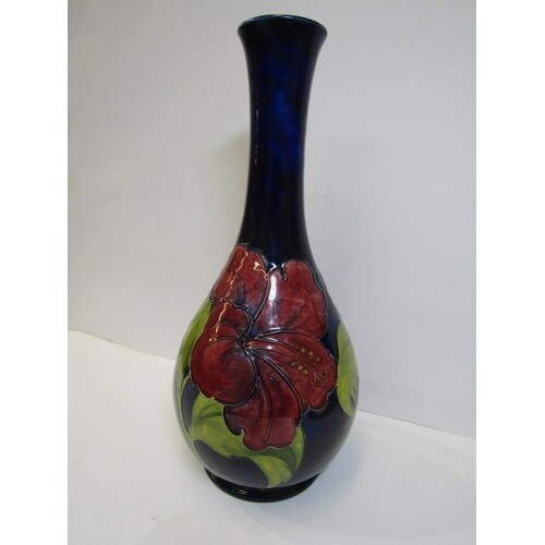 MOORCROFT, blue ground "Hibiscus" pattern 13" baluster vase ...