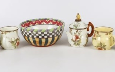 Mackenzie Childs enameled coffee cups and bowl