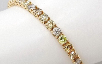 Magnificent 12.62ct Fancy Diamonds IGI Certificate - 14 kt. Yellow gold - Bracelet - ***No Reserve Price***