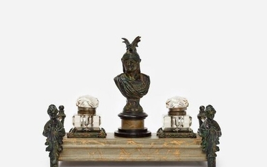 Marbled Inkstand with Classical Bust of Mars