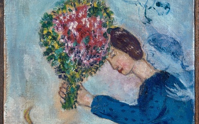Marc CHAGALL 1887 - 1985 Jeune femme au bouquet de fleurs - 1928 Huile sur...