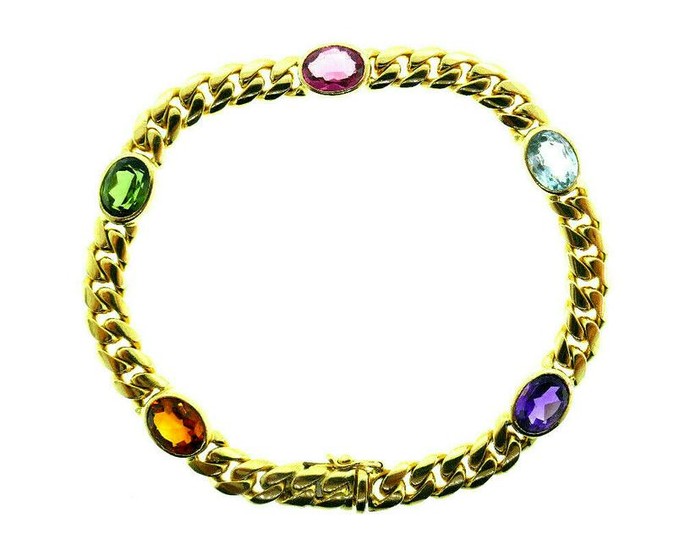 Mayor's 18k Yellow Gold Gemstones Chain Bracelet