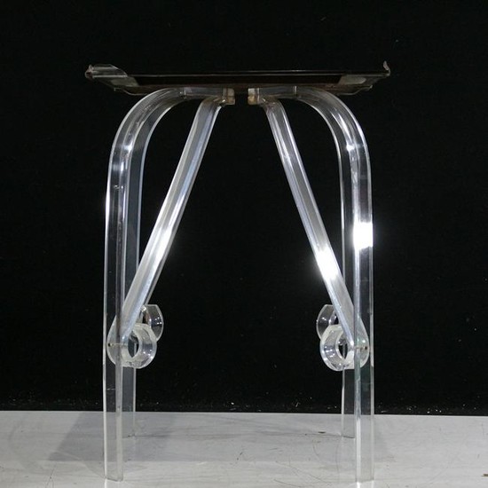 Mid-Century Modern Lucite Base End Stand & Smoke Glass