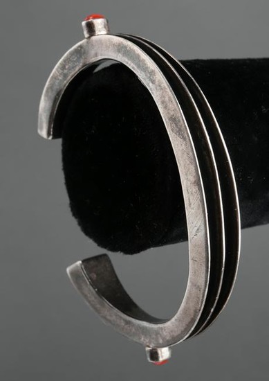 Mid-Century Modern Silver & Coral Cuff Bracelet