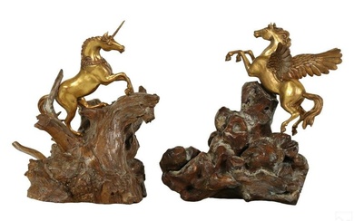 Miguel Ruelas Mexican Gilt Wood Pegasus & Unicorn