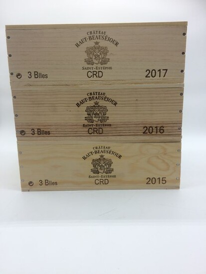 Mixed lot -Château Haut Beauséjour Saint Estèphe, 2017, 2016, 2015 - Bordeaux - 9 Bottles (0.75L)