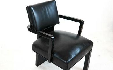 Modern Black Lacquer & Leather Arm Chair