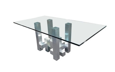 Modern Glass and Metal Table in the Style of Paul Evans