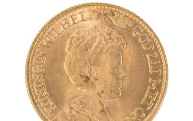 NETHERLANDS 1917 WILHELMINA 10 GULDEN GOLD COIN