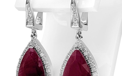 **NO RESERVE** 13.44cttw Ruby & 1.05Ct Pink Diamonds - 14 kt. White gold - Earrings Ruby - Diamond