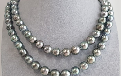 NO RESERVE - 8x11mm Metallic Silvery Tahitian pearls - Necklace