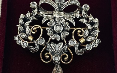 NO RESERVE PRICE "VICTORIAN" - Diamond - 18kt gold - Silver, Yellow gold - Brooch