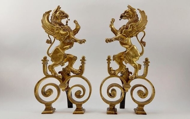 Napoleon III firebuck in the shape of standing griffins - Brass, Bronze, Iron (cast/wrought) - Approx. 1880