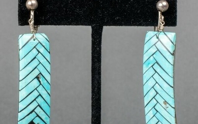 Native American Silver, Turquoise & MOP Earrings