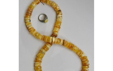 Natural Baltic amber necklace,ring button 127g