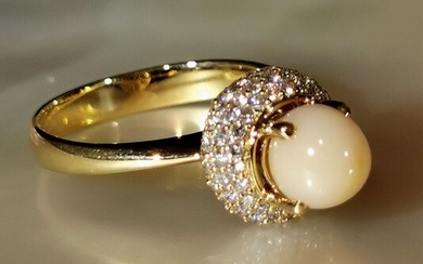 Natural Cassis pearl # GGTL certificate - 18 kt. Natural pearl, Yellow gold - Ring - Diamonds