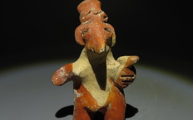 Nayarit, Western Mexico Terracotta Female Figure. 200-600 AD. 10.2 cm H. Spanish Import License.