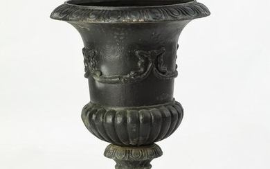 Neoclassical style cast iron garden urn, 31"h