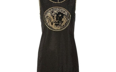 New Versace Versus Black Gold Studded Lionhead Dress