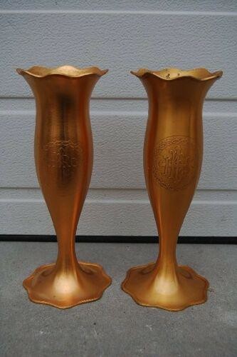 Nice Pair of Older Fluted Church Flower Vases, 12" tall
