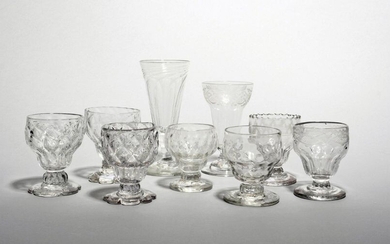 Nine jelly or sorbet glasses 18th/19th century, seven with rounded...