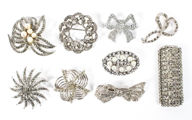 Nine marcasite brooches, of assorted sizes and designs