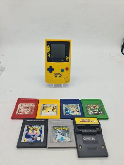 Nintendo Pokemon Gameboy Color Pikachu Edition + Pokemon Red, Blue, Yellow, Silver, Green, Trading - Console with games