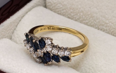 No Reserve - Harr & Jacobs - 18 kt. Gold - Ring - 0.30 ct Diamond - Sapphires, 0.80 ct