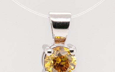 No Reserve Price - 0.40 tcw - Fancy Vivid Yellow - 14 kt. White gold - Pendant Diamond