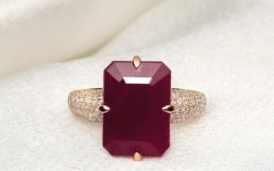 No Reserve Price-6.66 Ct Natural No Heated Ruby & 0.56 Ct Diamonds - 14 kt. Pink gold - Ring Ruby - Diamonds
