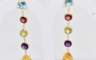 No Reserve Price - Earrings - 14 kt. Yellow gold - 10.00 tw. Citrine - Mixed gemstones