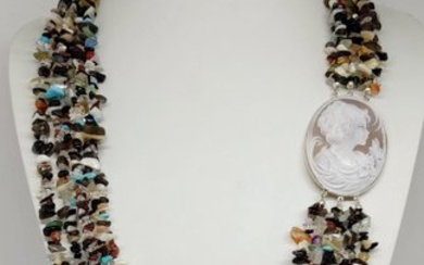 No Reserve Price - Necklace Silver and precious stones