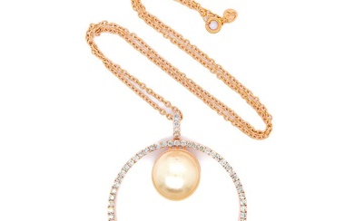 No Reserve Price - Necklace with pendant - 14 kt. Rose gold - 25.07 tw. Pearl - Diamond