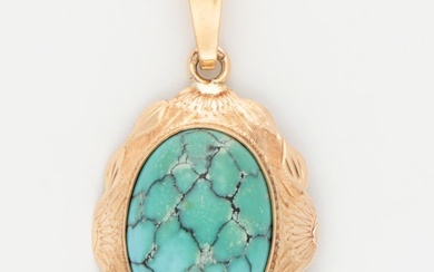 No Reserve Price - Pendant - 14 kt. Yellow gold Turquoise