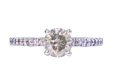 No Reserve Price - Ring - 14 kt. White gold - 1.23 tw. Grey Diamond (Natural coloured) - Diamond