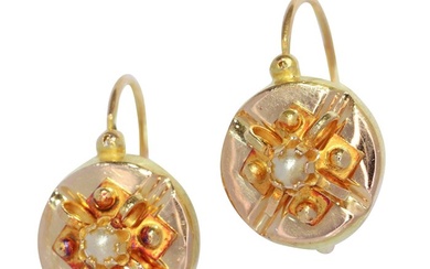 No Reserve Price - Vintage antique anno 1880 - Earrings 18 kt. Reddish/Yellowish gold Pearl
