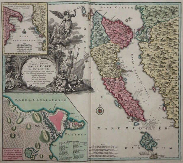Nova et exactissima Geographica Delineatio Insulae Corfu seu Corsulae, tanquam primariae et Clavis maris Ionii cum sinitimis transmarinis Graeciae oppidis et portubus