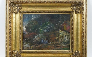 Oil on Board, Impressionist Image of Village Houses.