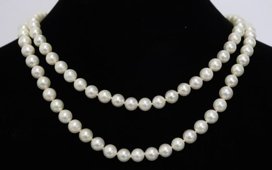 Opera length cultured pearl necklace w/ 14K clasp