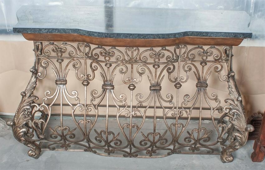Ornate Cast Iron & Granite Table Foyer Table