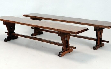 PAIR ARTS AND CRAFTS STYLE WOOD BENCHES C.1950