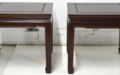 PAIR CARVED ROSEWOOD CHINESE SIDE TABLES