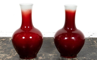 PAIR, CHINESE OXBLOOD TIANQIUPING FLOOR VASES