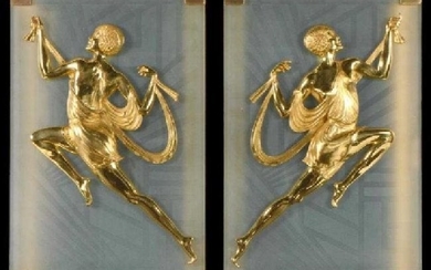 PAIR OF ART DECO DORE BRONZE & FROSTED GLASS WALL LIGHT