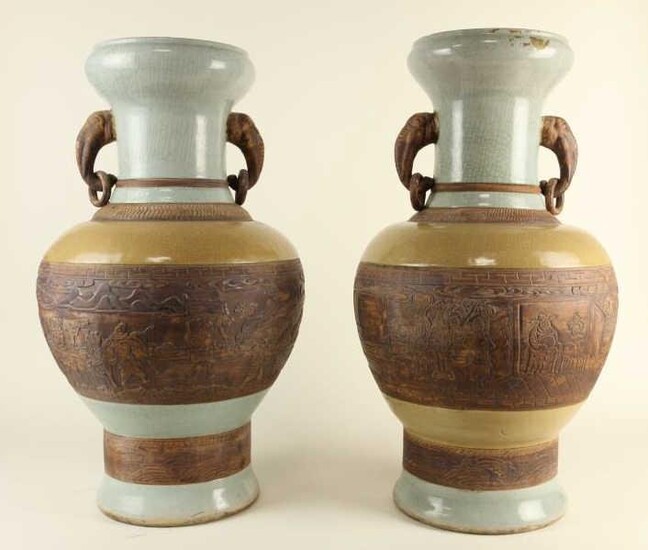 PAIR OF BEAUTIFUL BROWN AND CELADON VASES