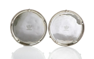 PAIR OF GEORGE III SILVER FOOTED TRAYS, 1,123g