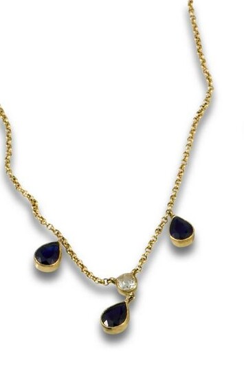 PENDANT IN YELLOW GOLD, DIAMOND AND SYNTHETIC SAPPHIRES
